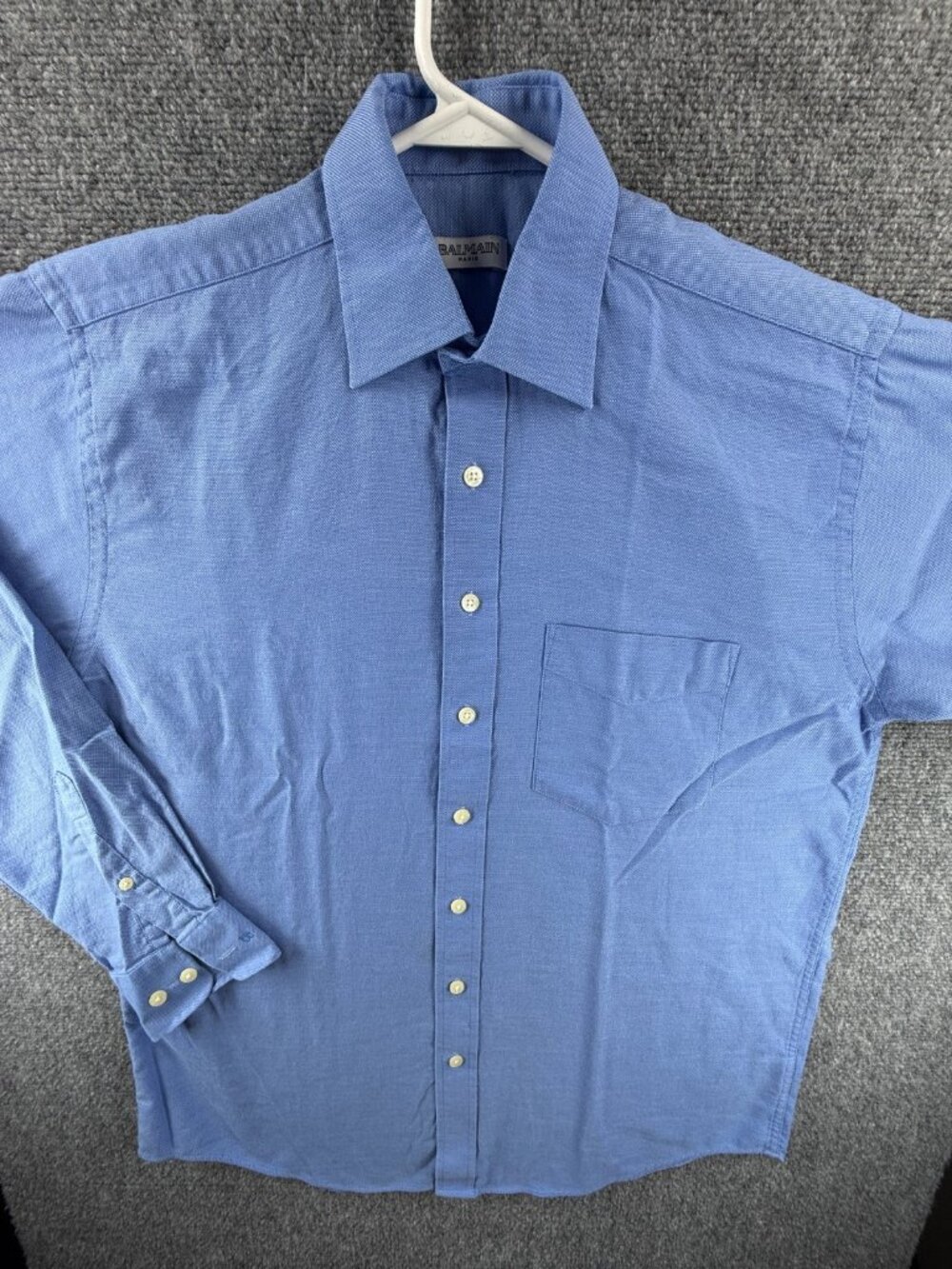 Balmain Cotton 15.5 Blue Shirt Button Up Solid Pocket Men Long Sleeve Spread
